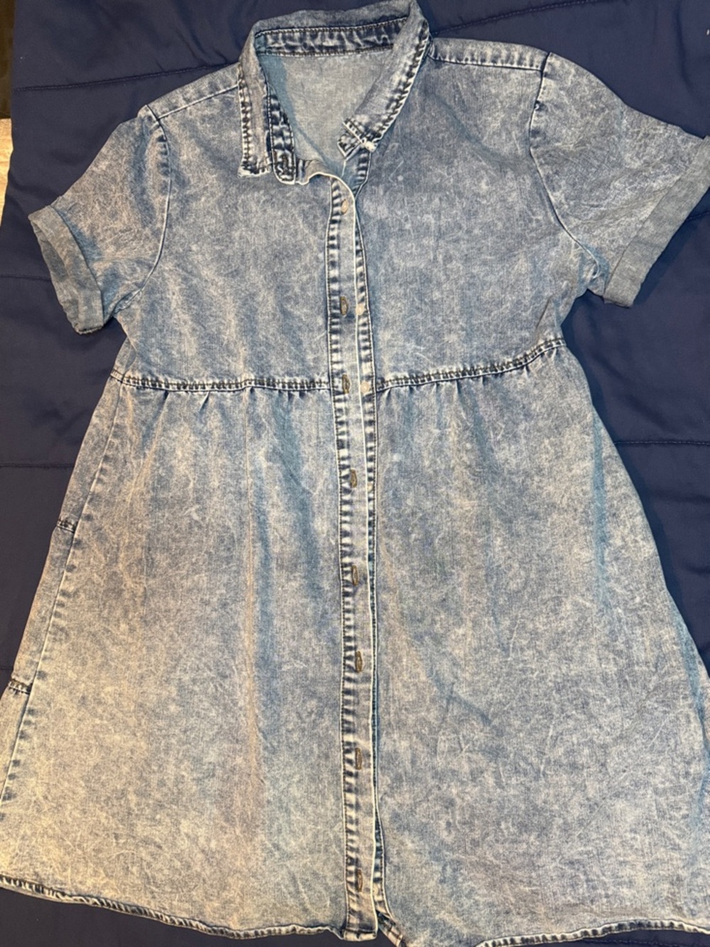 Acid Wash Denim Shirt Dress - Light Blue